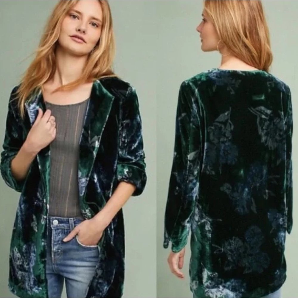 Eva Franco Green & Navy Velvet Floral Blazer